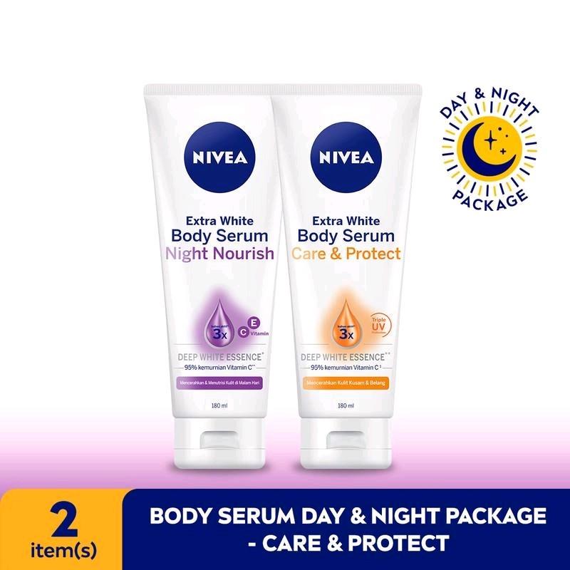 PAKET SIANG MALAM Nivea Body serum Care&Protect + Night Nourish 180ml Tanpa Pengharum Pemutihan Semua Jenis Kulit Hidrasi 0