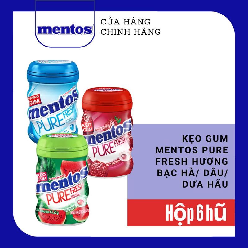 Sing gum không đường Mentos Pure Fresh hương bạc hà (hộp 6 hủ)