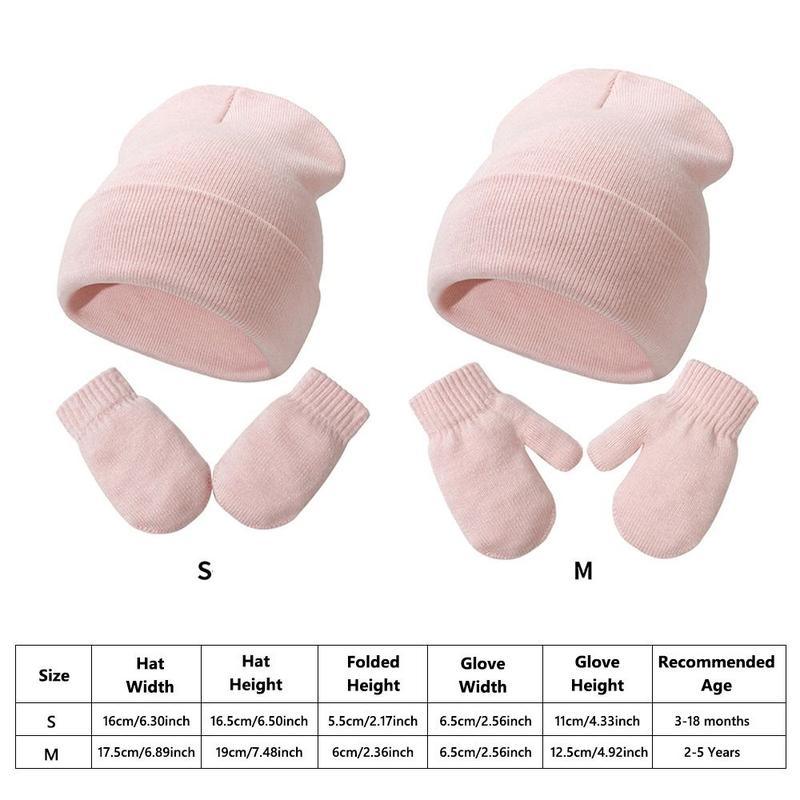 Cute Fleece Lined Baby Beanies Mittens Set Winter Warm Toddler Ear Protection Hat Pom Hat + Gloves Unisex 2