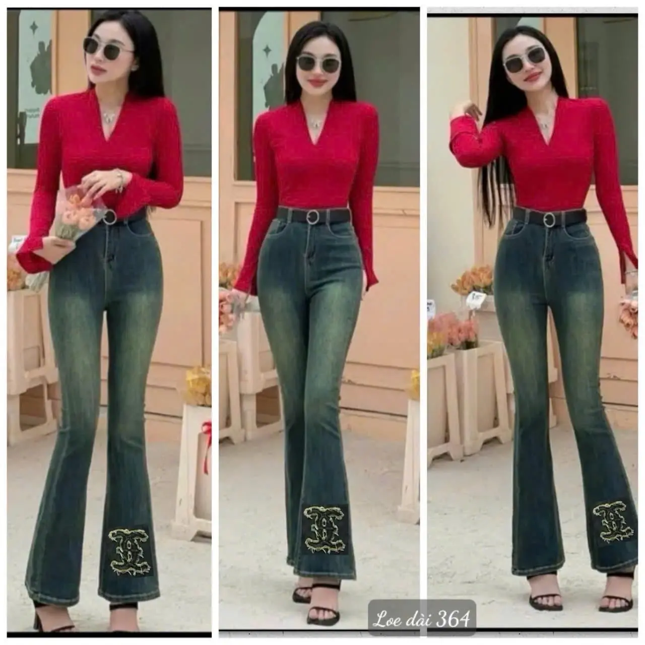 Quần  jean ống loe hách  dáng ôm  chân hàng qc
