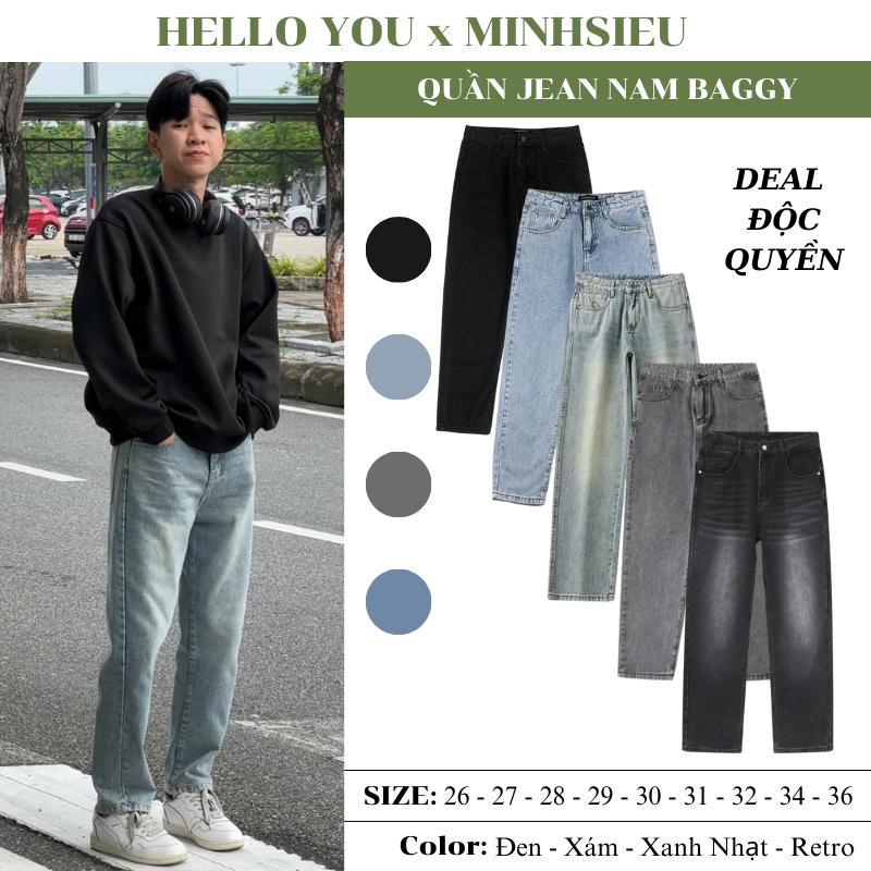 [HELLOYOU x MINHSIEU] Quần jean baggy nam cạp cao - 4 màu Xanh, Đen, Xám, Xanh SKy - Pants, Menswear Denim Có Túi Lưng Cao