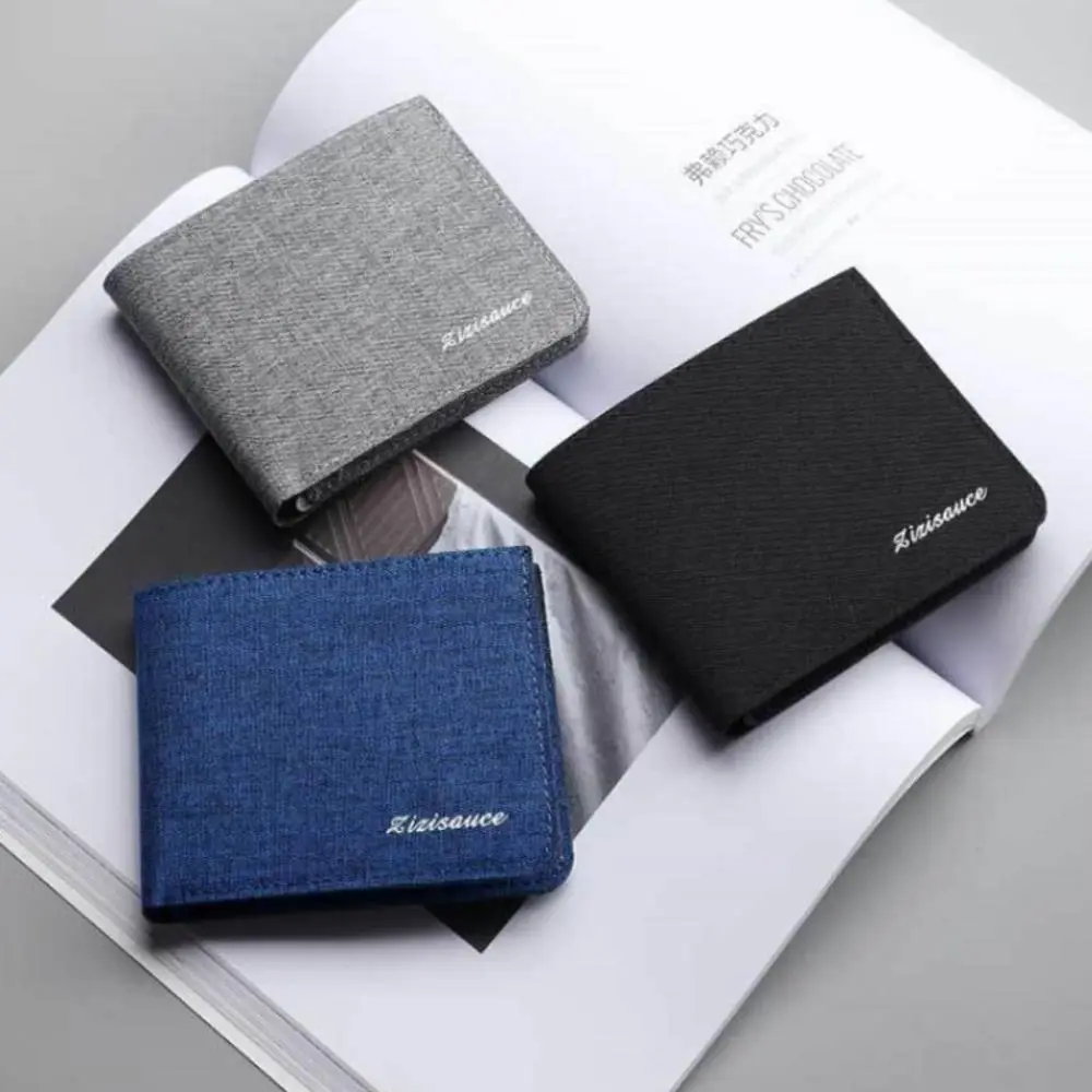 Gray Canvas Men Wallet Durable Male Blue Card Holder Wallet Black Money Bag for  Use Business Trips Travel Gift For Men Organizing Essentials