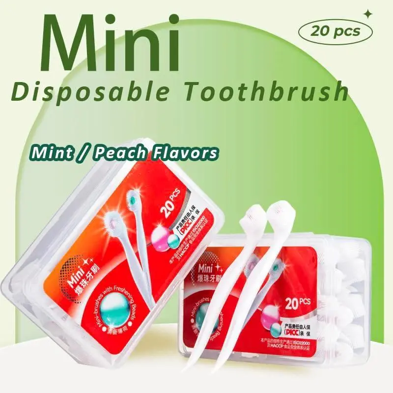 Bàn Chải Đánh Răng Du Lịch Cầm Tay 20 Cái, Bàn Chải Đánh Răng Hạt Exploded Mini, Dùng Một Lần, Bàn Chải Đánh Răng Làm Sạch Người Lớn, Được Đóng Gói Riêng