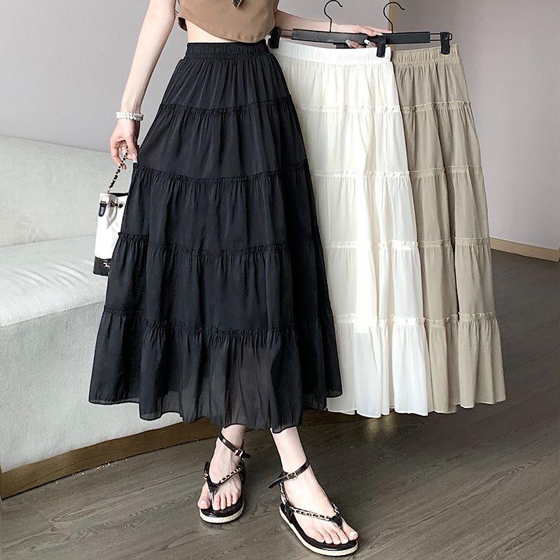 Chân Váy Nữ Dáng Dài Xếp Ly Xòe 5 Tầng chất Voan Tơ Phối Bèo phong cách UIzzang thời trang Sugal CV NU /  Chân Váy tới mắt cá chân