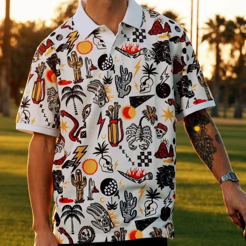 Product Introduction of 2025 American Graffiti Golf Men's Lapel Short-Sleeved T-shirt Summer Loose New Polo Shirt Casual Trend Polo 7