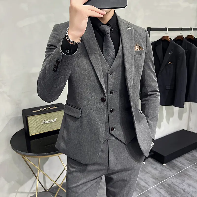 <Tặng cavat>Mã xám tối - xám sáng 1 cúc , Bộ gồm 1 áo Vest + 1 quần tăng chỉnh cạp hoặc LẺ 1 ÁO. Bộ suit nam. bộ vest nam cao cấp