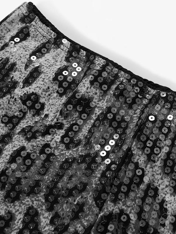 Women's Leopard Print Glitter Shorts, Casual Comfy Skinny Shorts for Daily Wear, Ladies Bottoms for Summer, Womenswear 7