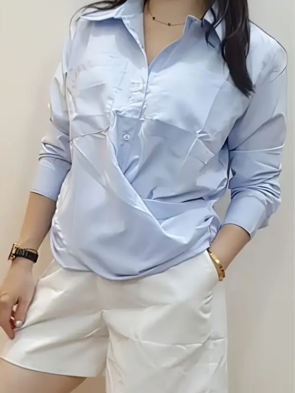 Blouse Crop Top - Kemeja Wanita Lengan Panjang Putih - baju putih wanita - atasan putih wanita 3