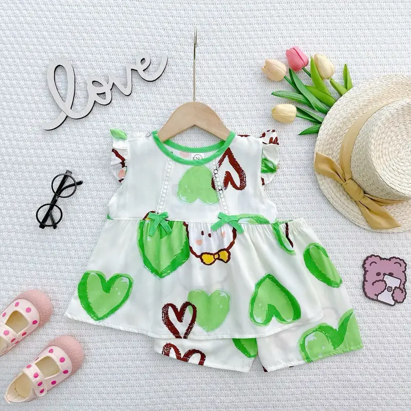 TL28 - Đồ Bộ Tole Lanh Áo Cánh Tiên Quần Ngắn Size 9-37kg Hoạ Tiết Dễ Thương 5
