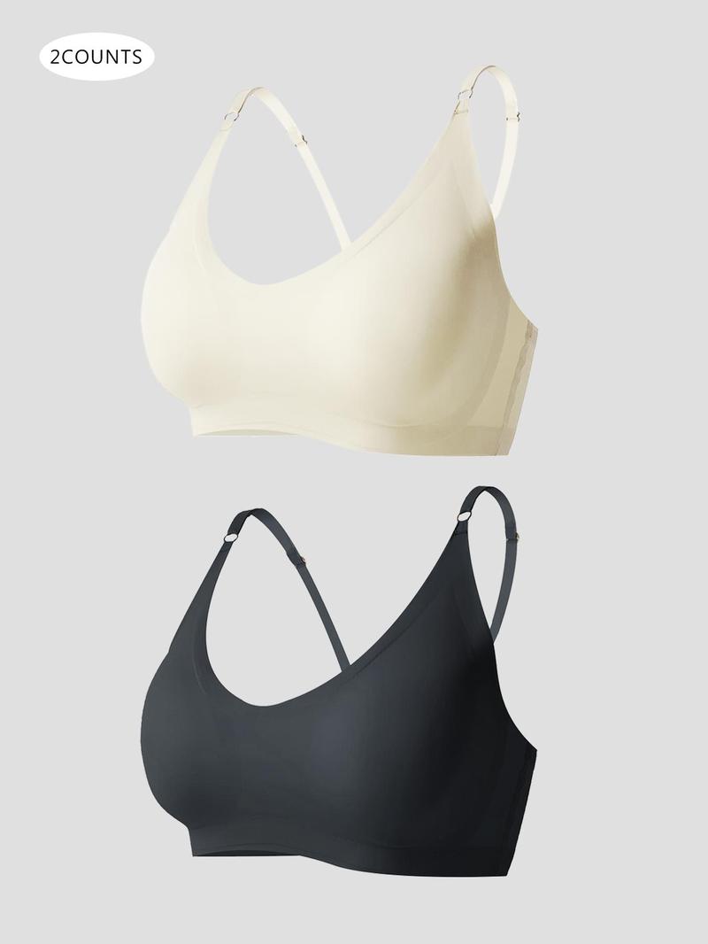 Product Introduction of Women's Solid Color Adjustable Strap Padded Wireless Bra, Curvy Holiday Wear 2024, Soft Comfortable Breathable Seamless Push Up Lingerie Top, Lingerie for All Seasons, Summer Wear 2024 7