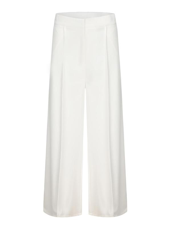 Women's Plain High Rise Wide Leg Pants, Elegant Formal Solid Trousers for Work Office Business, Ladies Bottoms for Spring & Fall 2