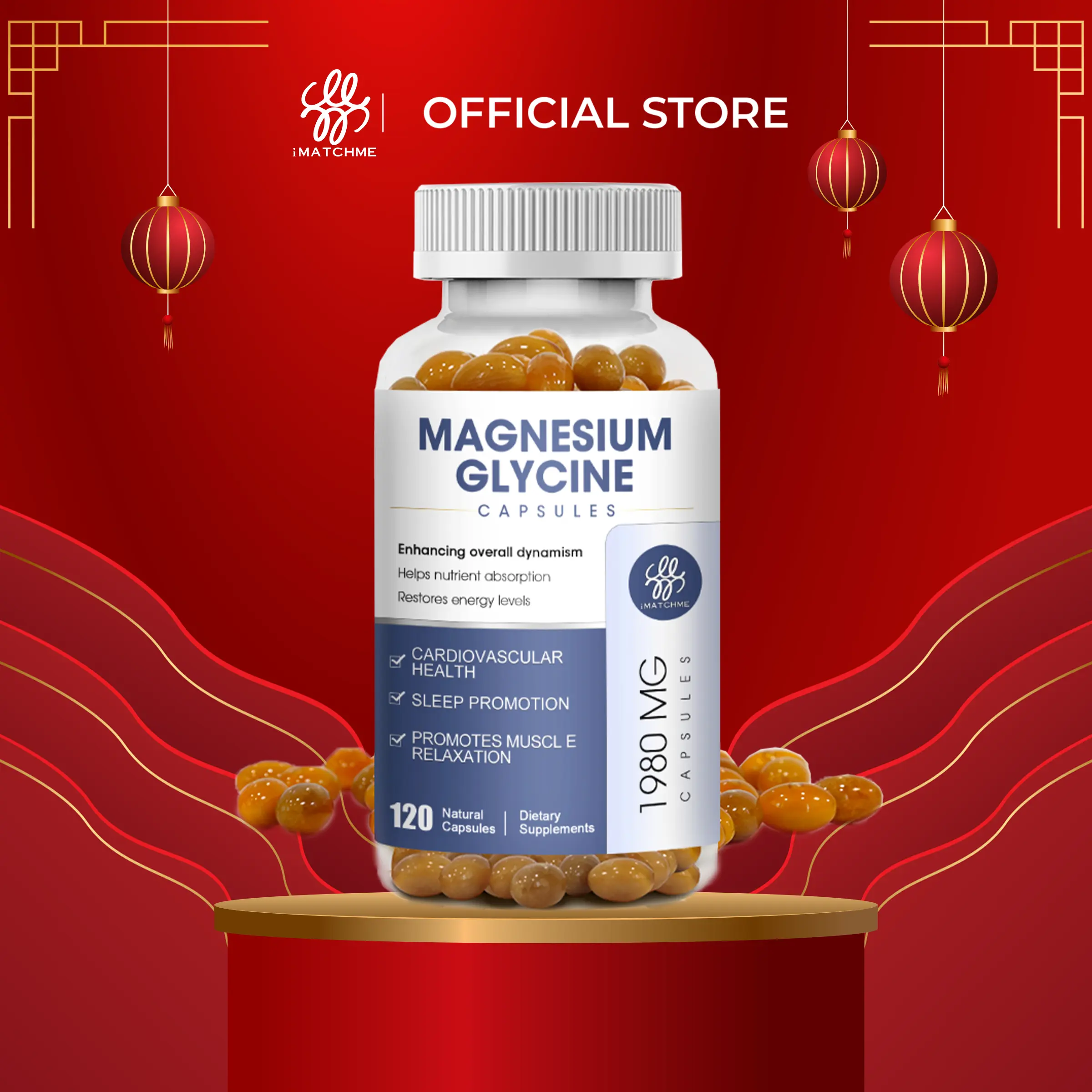 Viên uống iMATCHME Magnesium Glycinate 120 viên, hỗ trợ giấc ngủ ngon và giúp duy trì sức khỏe cơ, khớp và tim. Sản phẩm này là thực phẩm bổ sung, không thay thế thuốc chữa bệnh