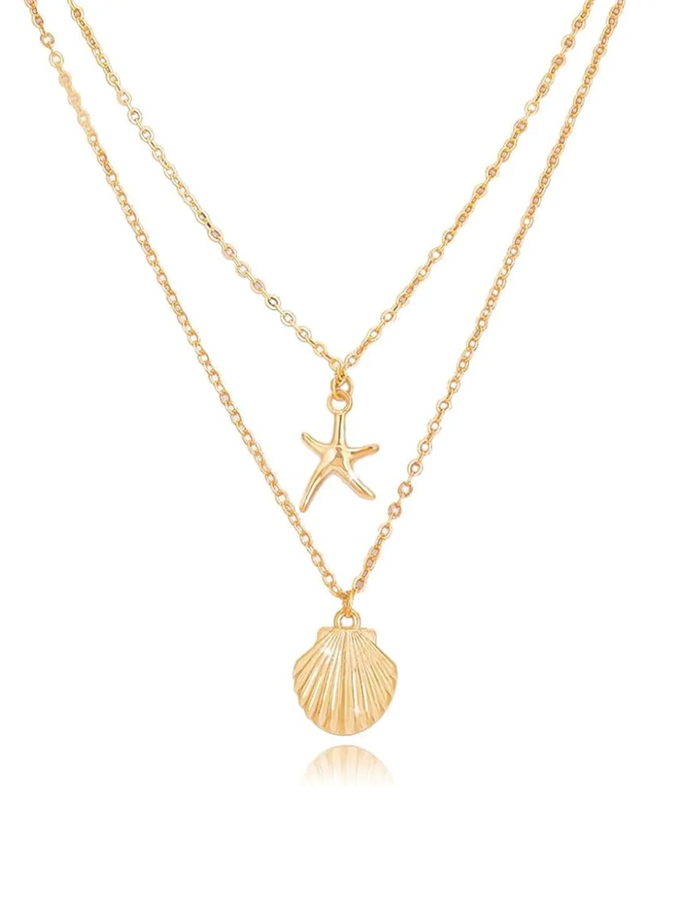 Boho Style Starfish & Seashell Design Pendant Necklace, Fashion Jewelry for Party, Daily Clothing Decor, Trendy All-match & Exquisite Jewelry for Birthday Gift, Gifts for Her