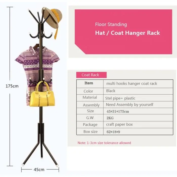Tiang Stand hanger Gantungan Holder Coat Rak Baju Topi Tas 9 Kait Hook 3