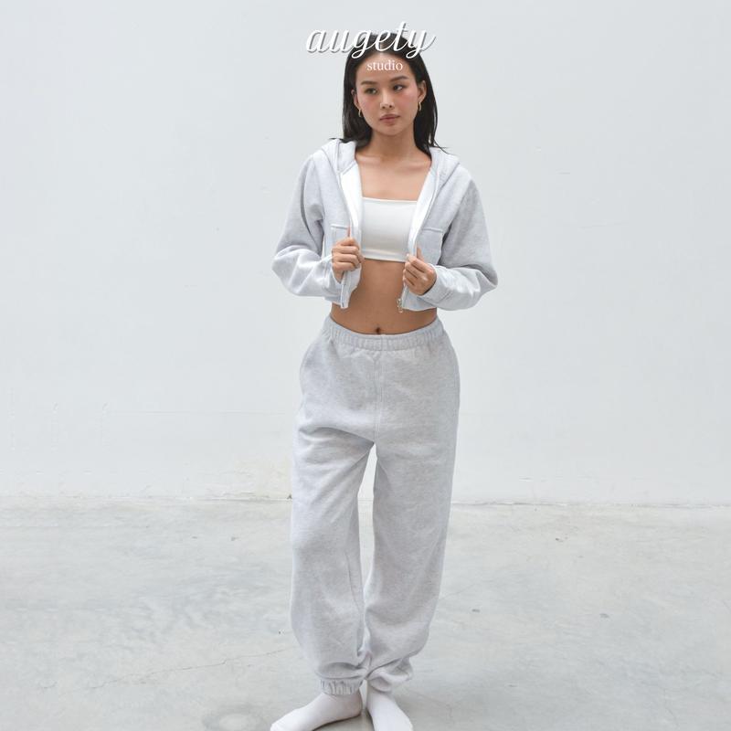 Set bộ nỉ Hoodie Zip Croptop và Quần Jogger Dài AUGETY (Có tách lẻ) Áo Nữ