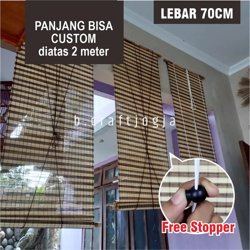 Kerai Tirai Gorden Gulung Lidi Tenun Motif Zebra Lebar 70 Panjang 2 s/d 3 meter Kerajinan Jogja 0