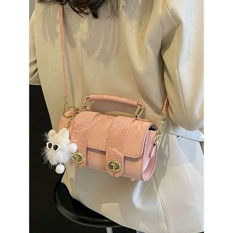 [  Hàng Đẹp]Túi xách nữ da loang 2 khuy, quai xách tay, hàng đẹp tặng kèm gấu xinh Bag Kem M 205 3