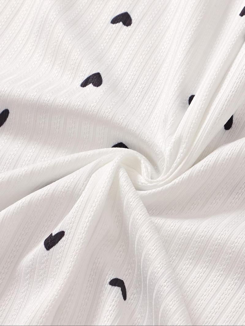 Product Introduction of Women's Heart Print Bow Front Lettuce Trim Cami Nightdress, Elegant Soft Comfortable Spaghetti Strap Backless Nightgown For All Seasons, Ladies Sleepwear For Daily Wear 10