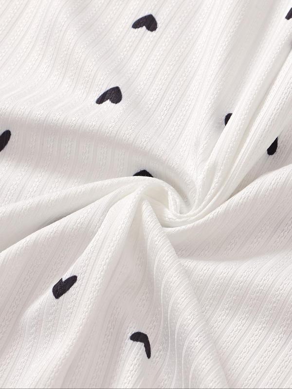 Women's Heart Print Bow Front Lettuce Trim Cami Nightdress, Elegant Soft Comfortable Spaghetti Strap Backless Nightgown For All Seasons, Ladies Sleepwear For Daily Wear 4