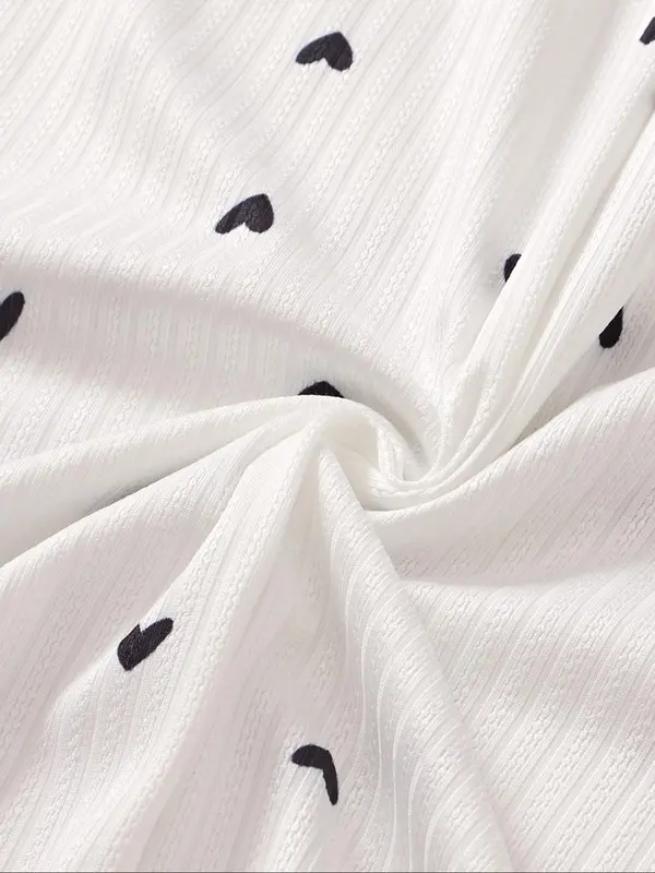 Women's Heart Print Bow Front Lettuce Trim Cami Nightdress, Elegant Soft Comfortable Spaghetti Strap Backless Nightgown For All Seasons, Ladies Sleepwear For Daily Wear 4