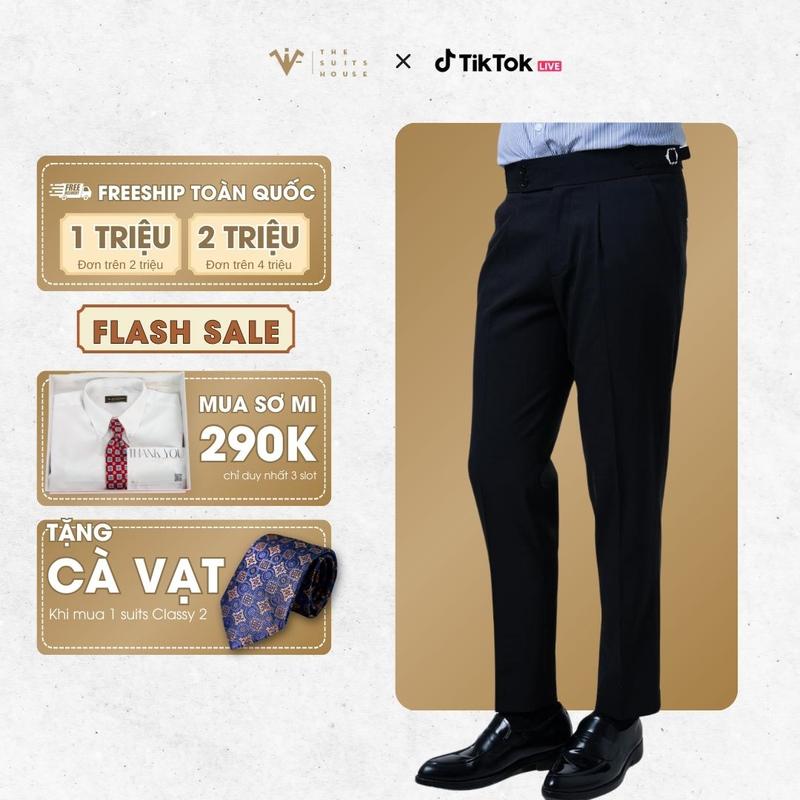 Quần tây ĐEN SIDE TAB, LAI LẬT, co giãn 2 chiều, chuẩn form Menswear, hàng cao cấp