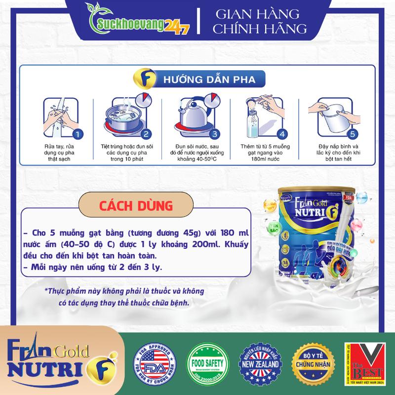 Sữa y tế FranGoldNutri F giúp phòng ngừa loãng xương, tái tạo sụn khớp, dùng được cho người tiểu đường - Lon 900g 5