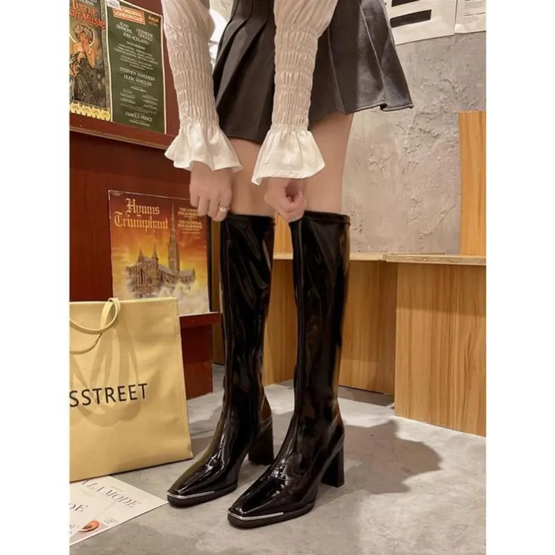 (S220) Bốt đùi nữ HOT  đế 9p tôn dáng (Mã 8815 - BOT Bóng CỔ THẲNG) GiàY Shoes Boot Cổ Cao Jean Nhung boot  nữ 2