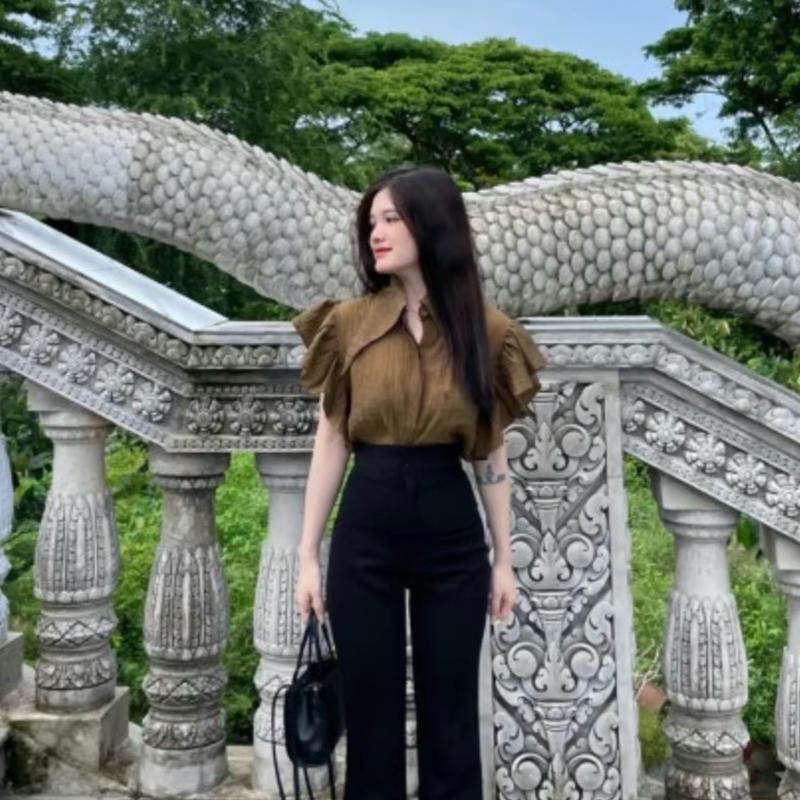 ￼Áo kiểu nữ  , áo kiểu dáng babydoll , áo sơ mi tay bèo cổ dài Voan