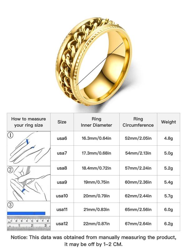 1 Piece Unisex Punk Style Chain & Texture Metal Design Ring, Trendy Casual Ring, Fashion Accessories for Daily & Party Decoration 4