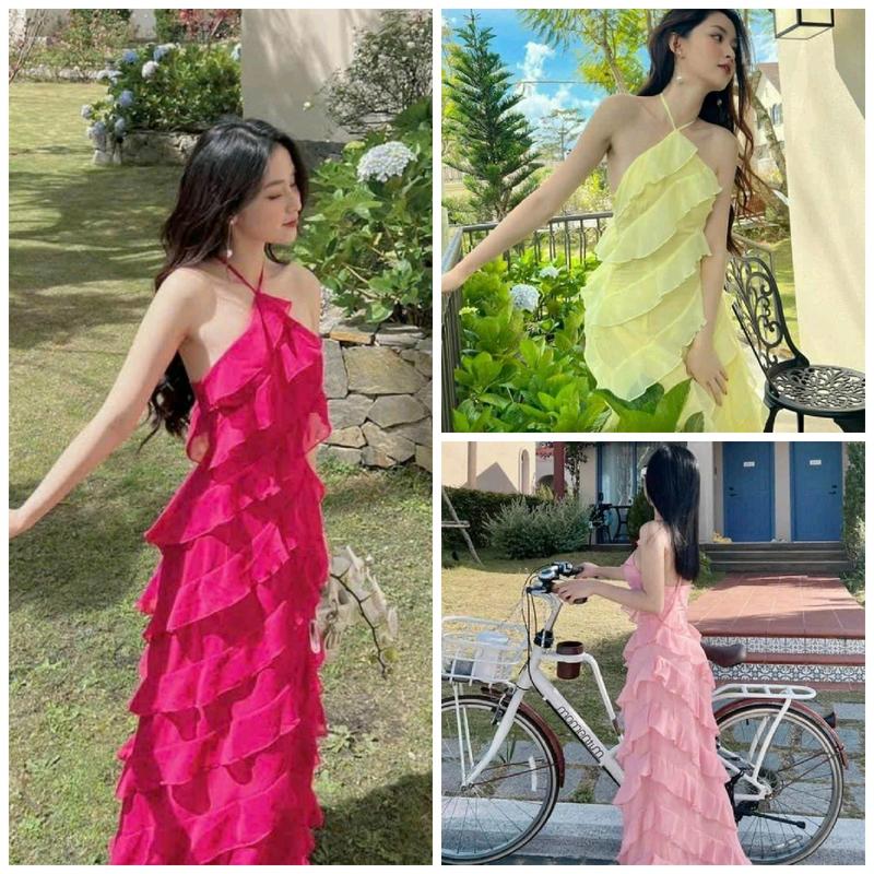 [Size S M] Đầm maxi bèo lơi dáng dài freesize dưới 53kg 002 Nữ Sen Dress