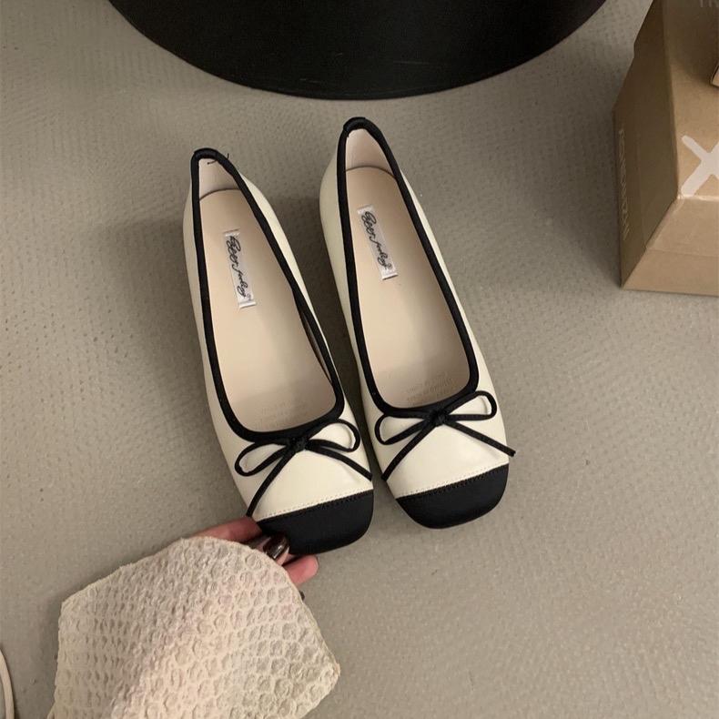 [DUHEE] Giày độn đế ẩn 5cm nữ đế bằng gắn nơ mũi vuông Giày Bệt Shoes 6