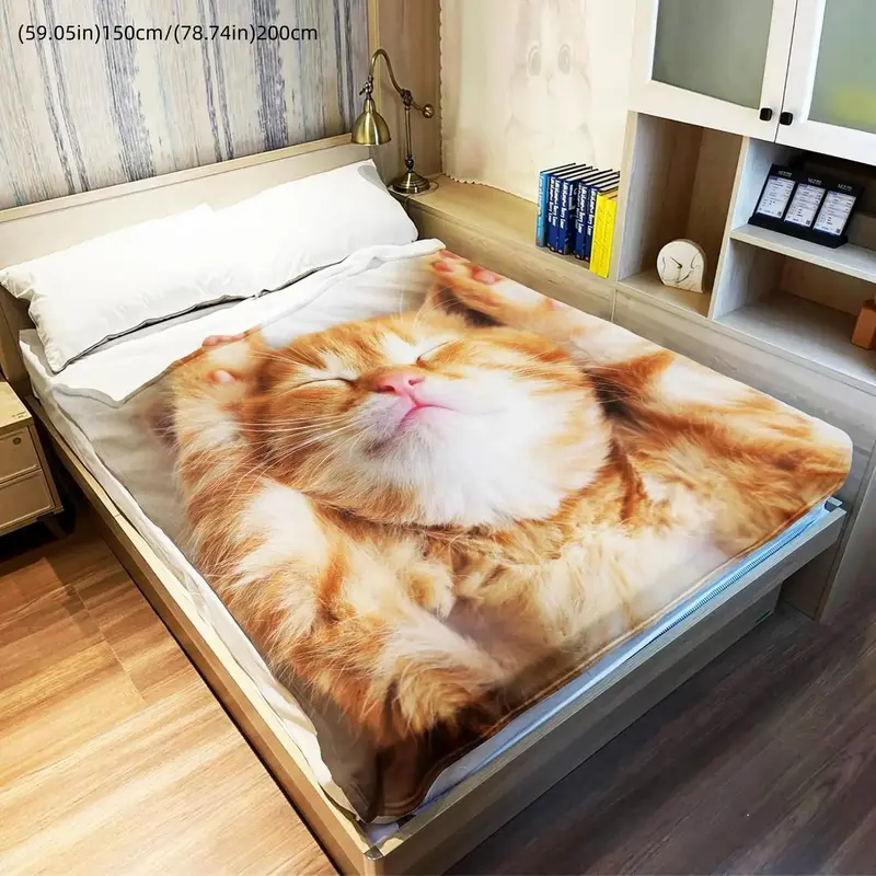 Cute Cat Pattern Blanket, 1 Count Soft Warm Throw Blanket, Air-conditioned Room Blanket, Warm Nap Blanket for Home & Office & Travel 7