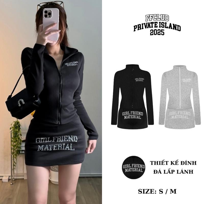 [CÓ TÁCH SET] ÁO LEN BODY ZIP ĐÍNH ĐÁ GIRL FRIEND & CHÂN VÁY LEN 2 TRONG 1 ĐÍNH ĐÁ  - FRIENDS FOREVER CHÍNH HÃNG