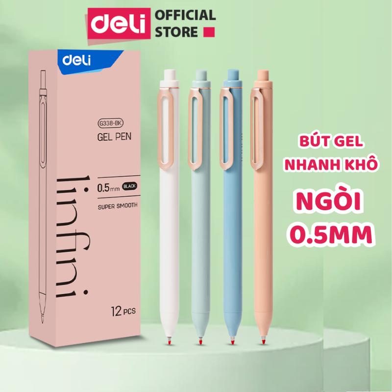 Bút Gel nước Deli màu Pastel mực đen ngòi 0.5mm mực nhanh khô viết trơn bút bi nước cho học sinh sinh viên văn phòng