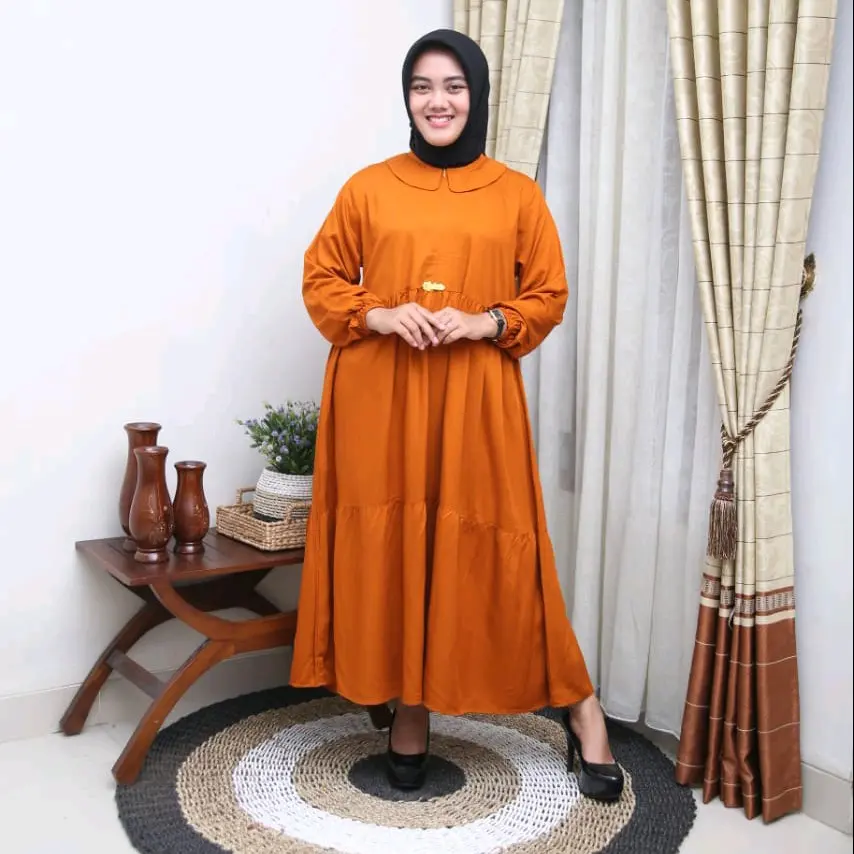 midi dress twill Polos Wanita Muslim Simple