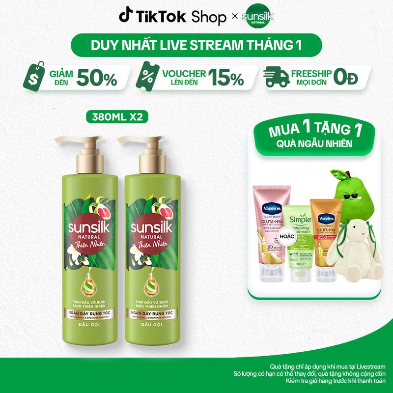 1 Combo 2 Dầu gội Sunsilk Thiên nhiên Giảm Gãy Rụng Tóc Đến 98% 380ml x2