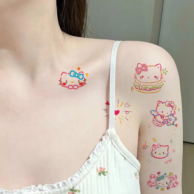 20pcs Super Cute Girl Stickers Cartoon Hello Kitty Tattoo Stickers High-end Children's Cute Arm Face Temporary Tattoo Stickers bad  bunny  mask