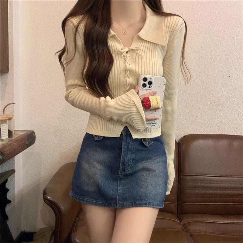 Product Introduction of Áo Len Dệt Kim, Dài Tay, Cổ Polo, Hàng Mới Về Mùa Thu 2024, Áo Len Mặc Trong, Ngắn Và Nhỏ, Có Thể Mặc Bên Trong Áo Len, Dành Cho Nữ, Thích Hợp Cho Mùa Thu Và Mùa Đông 24