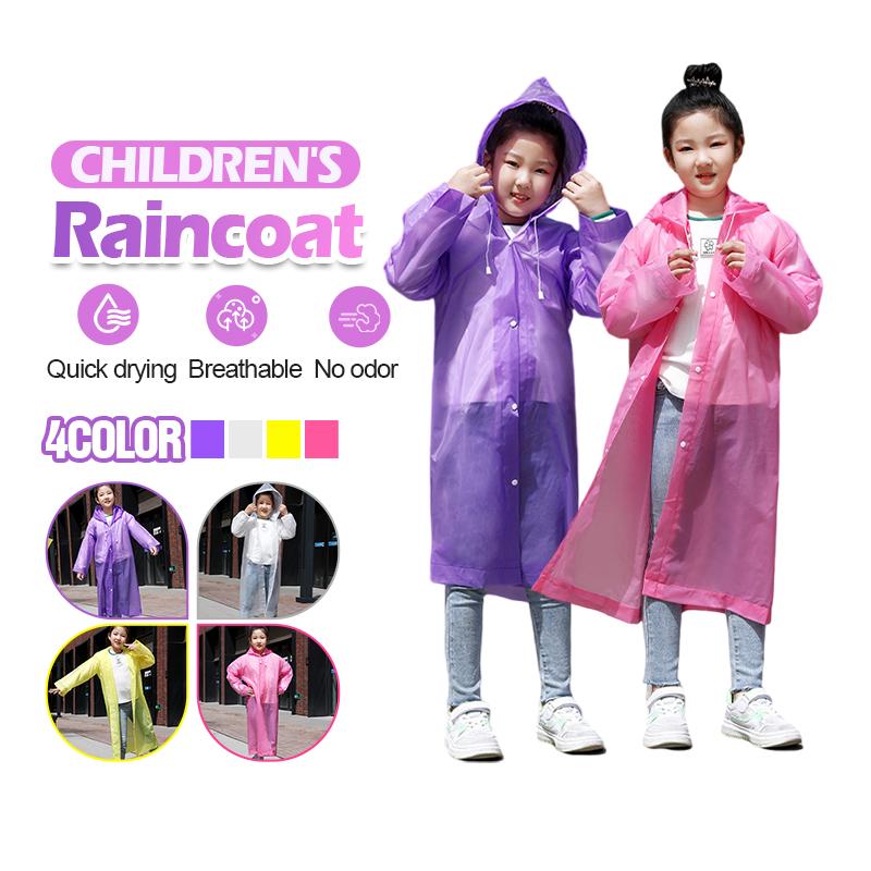 Áo Mưa Trẻ Em Áo Mưa Trong Suốt Có Mũ Trùm Đầu Phối Nút Và Dây Rút Chống Nước Màu Trơn Cho Bé
