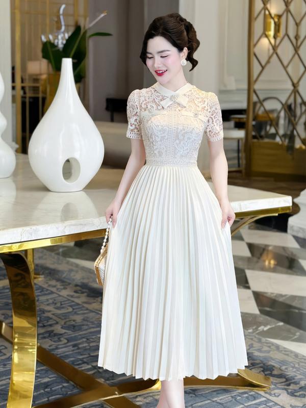 MIỄN SHIP MDU4423 Váy Ren Dệt Phối Mango Ý 2 Lớp - Họa Tiết Ren Thanh Thoát Dành Cho Nữ Women Dress đầm trắng đầm trắng