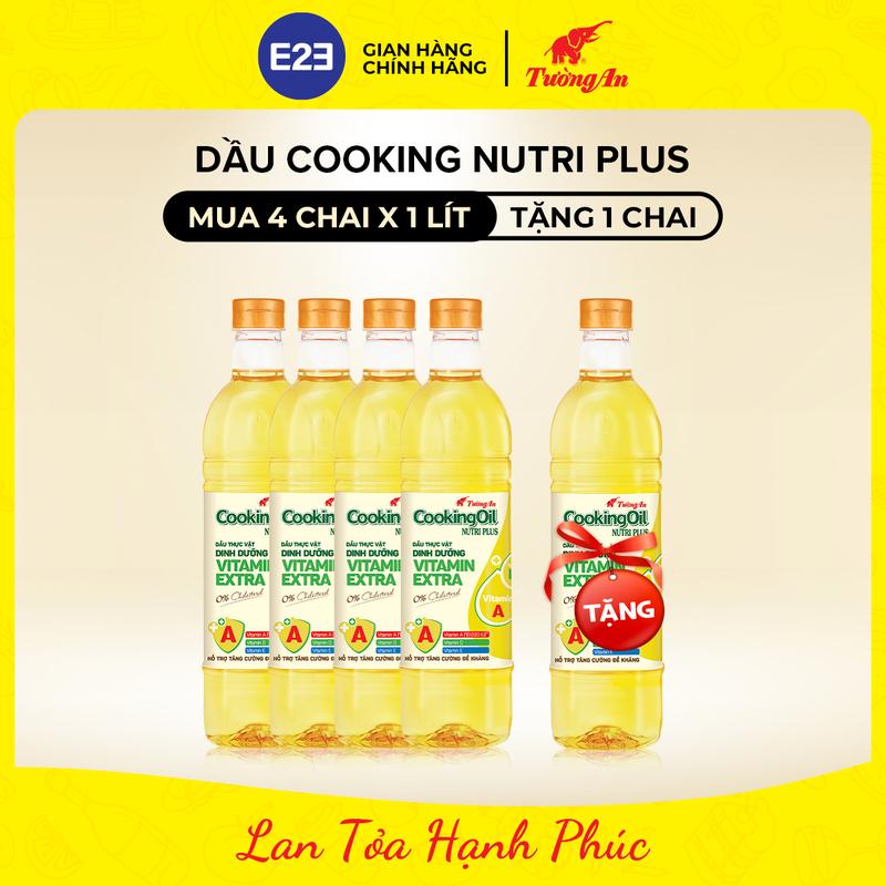 [TA] Dầu Ăn Tường An CookingOil Nutri Plus Chai 1L  x 4 Chai TẶNG Chai 1L - Dùng Cho Cả Gia Đình | E2E Thực Phẩm Đồ Uống | Kido Group
