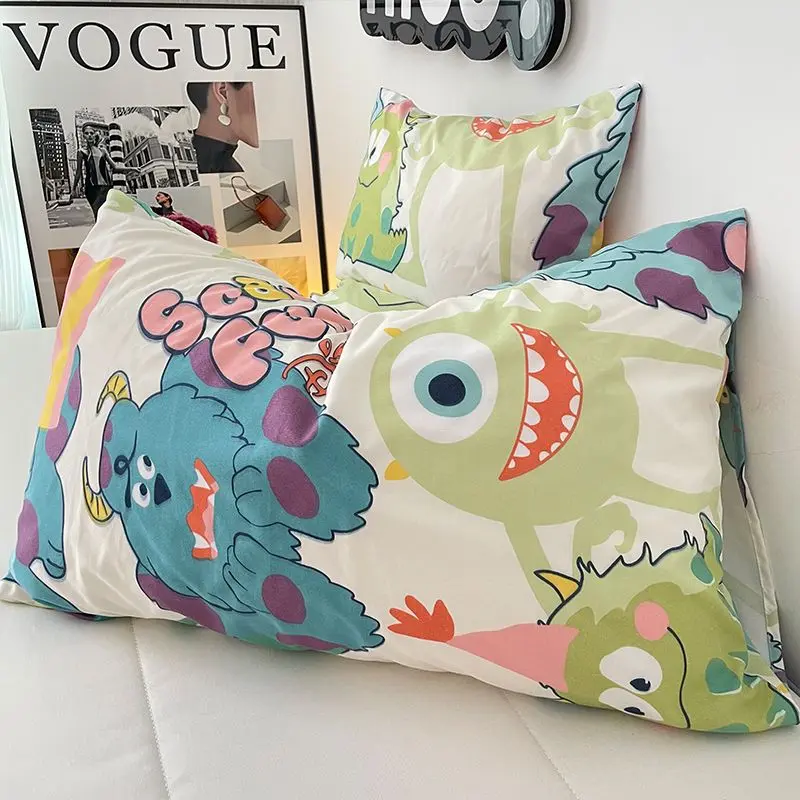 Sarung Bantal Benang Dua Lapisan, Rekaan Raksasa Mata Besar Kartun, Diperbuat daripada Kapas Basuh, 48x74cm, Sepasang Sarung Bantal, Sarung Pelapik Sarung Bantal Asrama
