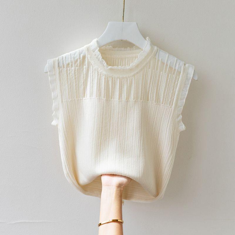Áo Vest Nữ, Phổ Biến Và Thời Trang, Áo Sơ Mi Nữ Không Tay Màu Trắng, Áo Len Dệt Kim Mới Và Dễ Thương, Đáy, Áo Vest, Áo Nữ Top Women 7