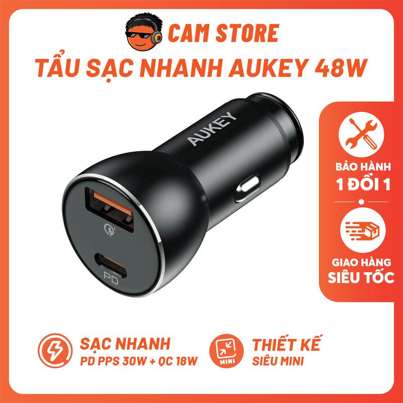 Tẩu Sạc Ô TÔ AUKEY 48W - Thiết Kế Siêu Nhỏ, Sạc Siêu Nhanh 30W + QC 18W Phụ Kiện Xe OTO, Sạc Điện Thoại Xe Ô tô