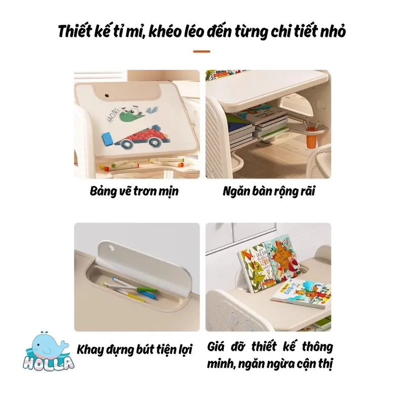 ￼Bộ Bàn Ghế Đa Năng HOLLA HL 10227 Bảng Vẽ Kiêm Bàn Học Thông Minh Tặng Kèm Ghế Cho Bé 6