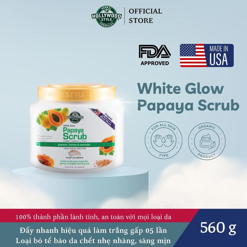 Tẩy Tế Bào Chết Dưỡng Sáng Da Cơ Thể- White Glow Papaya Scrub Hollywood Style 560g