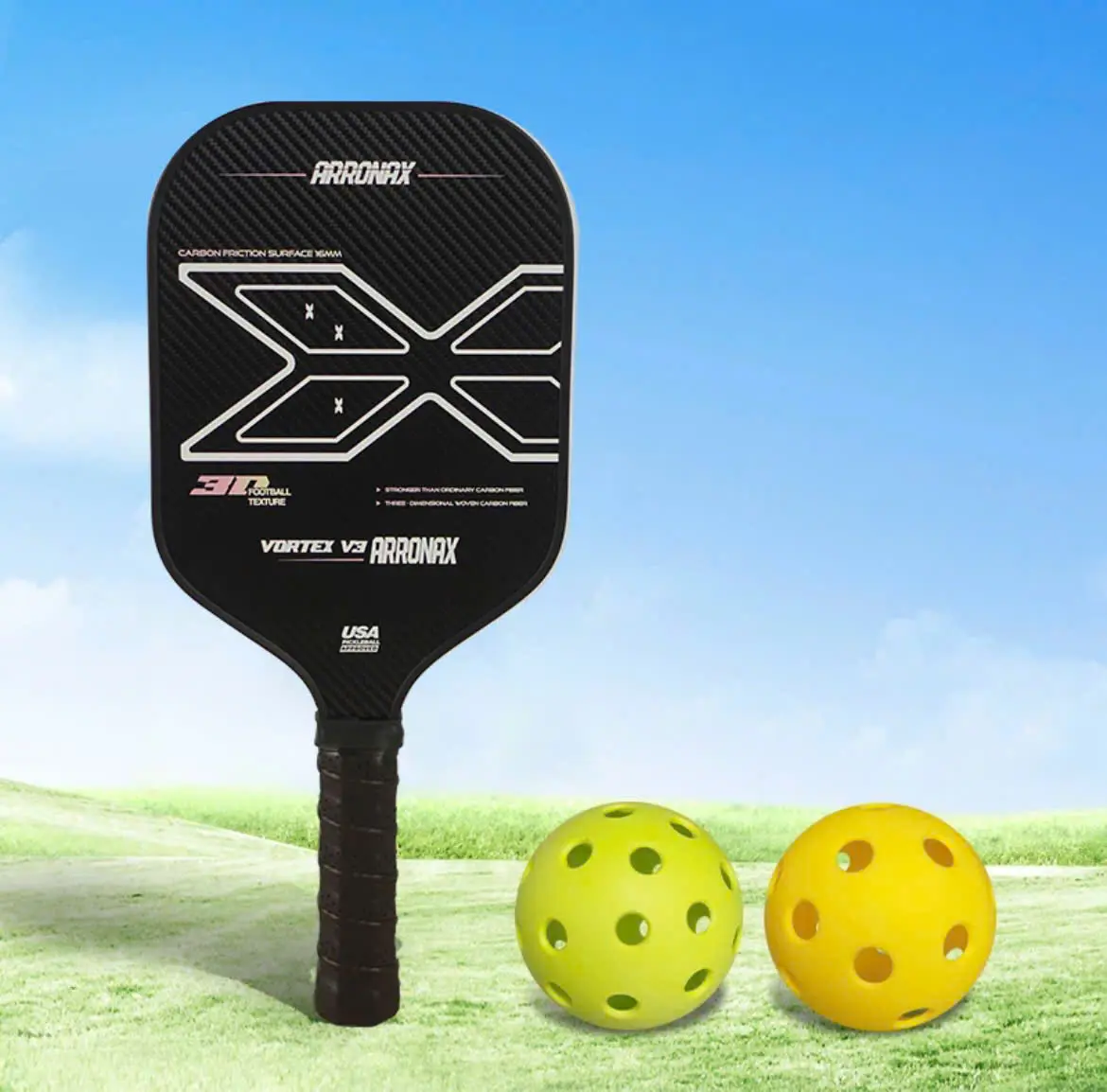Vợt Pickleball Carbon 16mm siêu nhẹ, siêu bền, chống mài mòn tốt, độ bền sử dụng lâu dài Bóng Sport-PK02