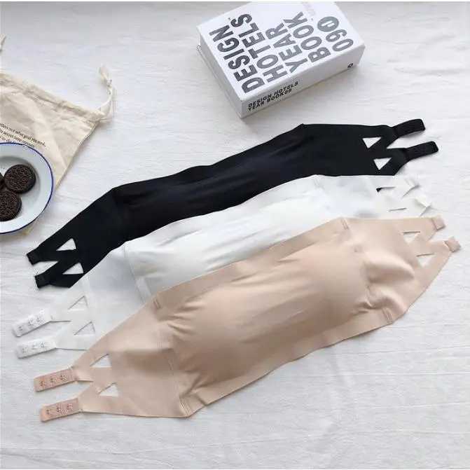 Ice Silk Anti-Exposure Tube Top One-Piece with Chest Pad Beautiful Back Wrapped Chest Off-Shoulder Strapless Bra for Women Summer
