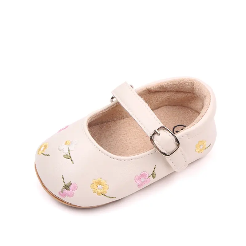 Giày Giày Bệt Mary Jane, Cho Em Bé Gái, Làm Bằng Da PU, Thích Hợp Cho Váy Trẻ Sơ Sinh Giày Công Chúa Thêu Hoa Sandal Cho Bé Dép Sandal Kem 6