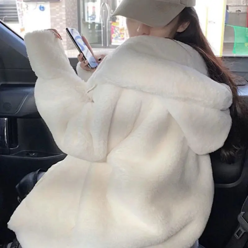 Áo khoác lông thỏ unisex MÀU TRƠN CÓ MŨ siêu rộng thiết kế phong cách ấp áp dễ thương, SEE 3S 3